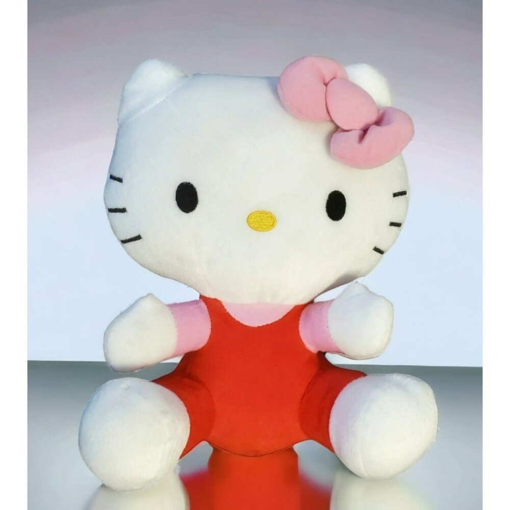 Sanrio Hello Kitty Plush Cat Stuffed Animal White Kitten Pink Bow Toy Red Suit